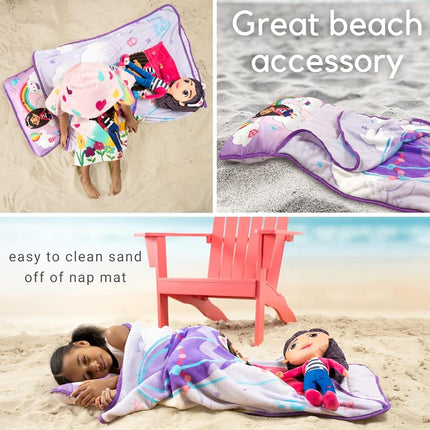 Franco DreamWorks Gabby's Dollhouse Soft Toddler Nap Mat with Pillow and Blanket Perfect for Preschool/Daycare/Travel/Sleeping Bag, 21" x 45" (Official Gabby's Dollhouse Product) by