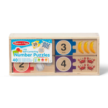 Melissa & Doug Self-Correcting Wooden Number Puzzles With Storage Box (40 pcs) Numbers Learning Puzzle for Kids Ages 4+