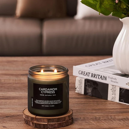 M&SENSE Cardamon & Cypress 2 Cotton Wick Jar Candle, 11.6oz Soy Wax, 70 Hours Burn Time Clean Non Toxic, Autumn Fragrance Candle for Home Decor, Fall Scented for Holiday
