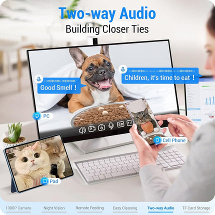 Frienhund Automatic Cat Feeder with 2K HD Camera: 5G WiFi Automatic Dog Feeder with Sealed Outlet