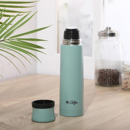Mr. Coffee Silverleaf 23 oz Stainless Steel Thermal Bottle – Double Wall Vacuum Insulated Travel Mug with Leak-Proof Lid, Teal – Hot & Cold Beverage Flask for Work, Commute, or Camping