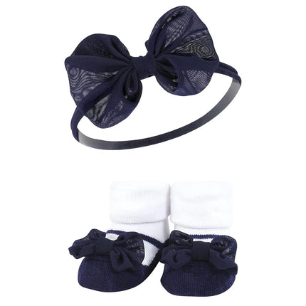 Hudson Baby baby-girls Headband and Socks Giftset, Navy Gingham, One Size