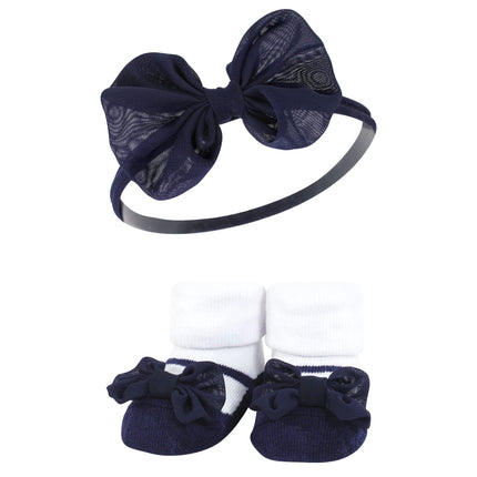 Hudson Baby baby-girls Headband and Socks Giftset, Navy Gingham, One Size