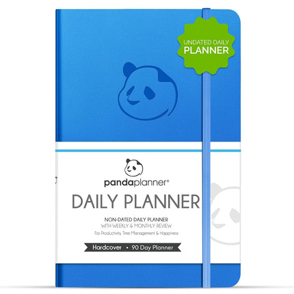 Panda Planner: 90-Day Undated Daily Planner - Boost Productivity, Set Goals & Manage Time - Increase Happiness With A Focus On Gratitude - Bonus Monthly/Weekly Sections - Hardcover - Blue