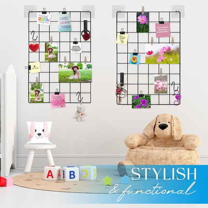 CIKLCIX Wire Wall Grid Panel Set of 2, Photo Display Board & Memo Board