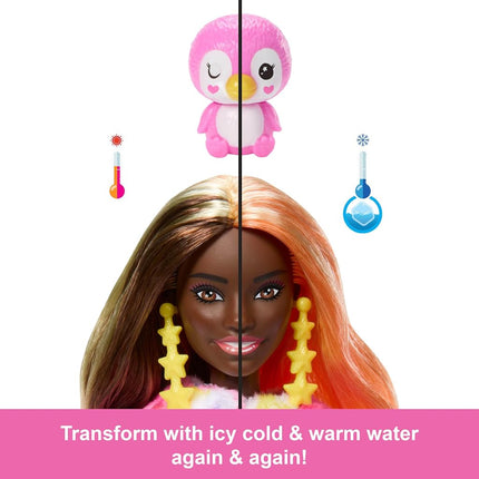 Barbie Cutie Reveal Doll & Accessories with Tie-Dyed Penguin Plush Costume & 10 Surprises Including Color Change, Color Dream Series, HRK40