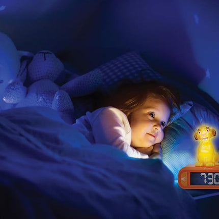 LEXIBOOK, Disney The Simba Lion King Alarm Clock with Night Light, Sounds and Melodies, Backlit LCD Display, Luminous, Snooze, Yellow/Orange, RL800AN