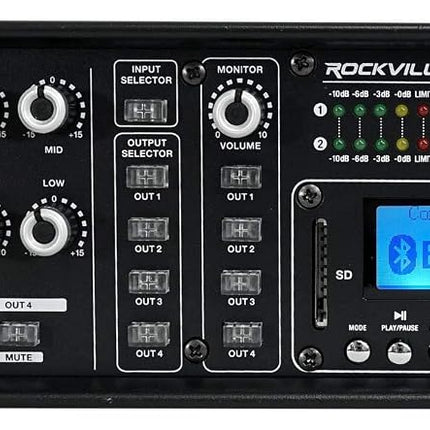 Rockville ROCK MATRIX Amplificador comercial de 4 zonas y 70 voltios + enrutamiento de fuente matricial