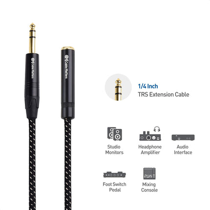 Cable Matters Cable de extensión trenzado largo de 1/4 pulgada, 7,6 m (cable TRS de 1/4 pulgada macho a hembra)