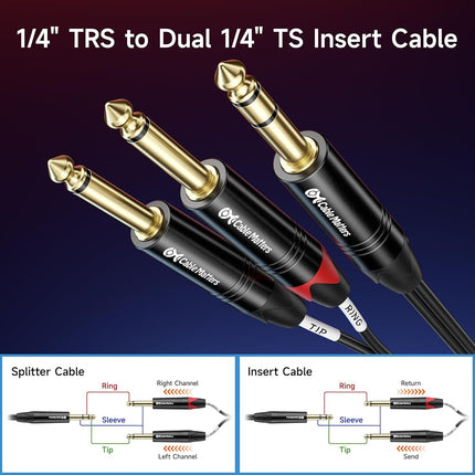 6.35mm TRS to Dual TS Insert Cable - 10 Feet