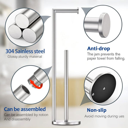 Brushed Nickel Toilet Paper Holder Stand, Bathroom Toilet Paper Roll Holder Stand with Reserve, Free Standing Toilet Paper Holder with Storage