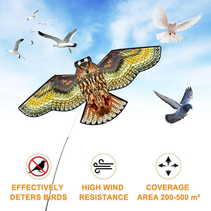 Flerigh Bird Scarer Kite with 13ft Pole Bird Hawk Flying Kite-Owl Kite