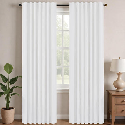 Deconovo Petits Rideaux de Cuisine à Pattes Arrière/Passe-Tringle - (Blanc, 132x137 cm, 2 Panneaux), Rideaux de Fenêtre Blancs pour Chambre à Coucher
