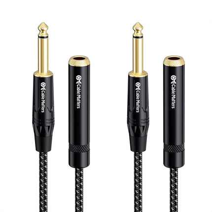 Cable Matters 10 Feet 1/4 Inch TS Male to Female Extension Cable, Black, 2-Pack, Compatible with Microphone, Speaker, Mixer