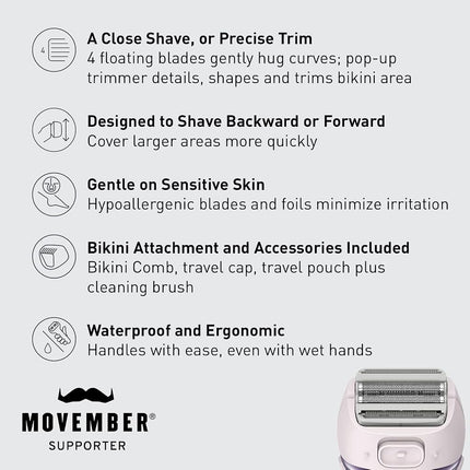 Panasonic Close Curves Electric Razor for Women, Cordless 3-Blade Shaver with Pop-Up Trimmer, Wet Dry Operation - ES-WL60-G (Mint)