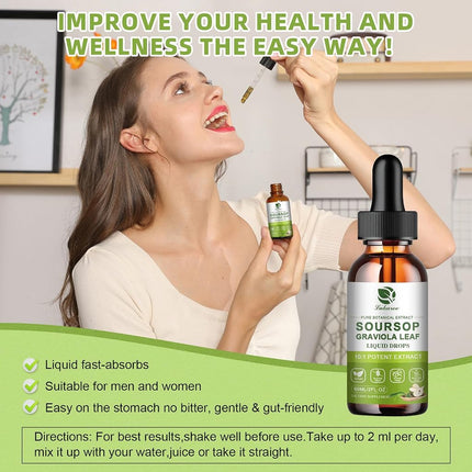 Lukaree Organic High-Potency Soursop Bitters Liquid, 98% Absorption Graviola Fruit & Leaf Extract for Immune Boost, Cell Support, Antioxidant, Digestive, Non-GMO Sugar & Gluten Free (2 Fl Oz)