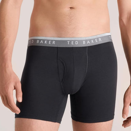Ted Baker Men's Standard 4 Pack Cotton Stretch Boxer Briefs, Black Beauty/Geo/Grey Heather, Medium