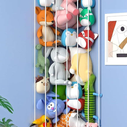 Befayoo Corner Stuffed Animal Storage Toy Organizer - Kids Room Stuffed Animal Holder Length Adjustable Plushie Toys Shelf - Large Corner Plush Toys Storage for Nursery Playroom Bedroom (White)