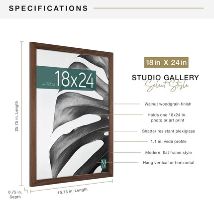 MCS Studio Gallery Frame, Walnut Woodgrain, 18 x 24 in, Single