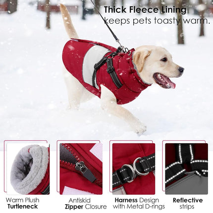 AOFITEE Dog Winter Coat with Harness Waterproof Dog Jacket for Medium Dogs