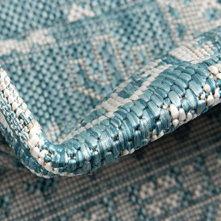 Unique Loom Outdoor Aztec Collection Area Rug - Chalca (10' Round, Aqua/Ivory)