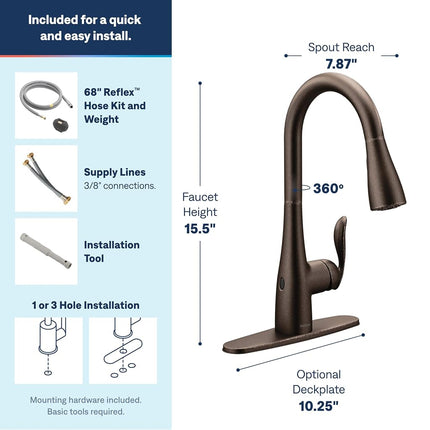 Moen Arbor Motionsense Wave Touchless One-Handle High Arc Pulldown Kitchen Faucet Featuring Reflex, Oil Rubbed Bronze (7594EWORB), 3.63x26.63x14.25