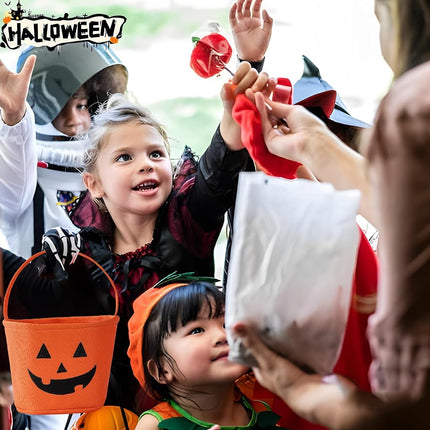 Halloween Bucket Halloween Basket for Kids, Trick or Treat Bags with Embroidery Foldable Halloween Candy Bucket Pumpkin Bucket Basket with Handle for Halloween Party Decorations, (Orange)