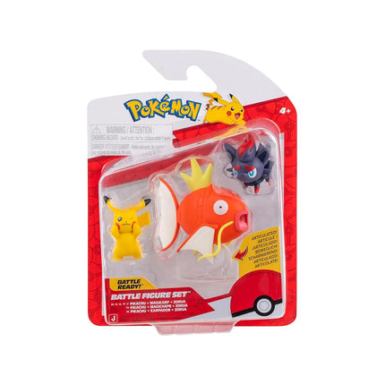 Pokémon Battle Figure 3 Pack - Features 2-Inch Pikachu and Zorua and 3-Inch Magikarp Battle Figures