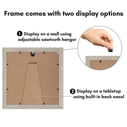 Cadre photo Americanflat 8x8 en bois flotté - Affiche 4x4 avec passe-partout et 8x8 sans passe-partout - Bois composite avec verre incassable pour mur et table