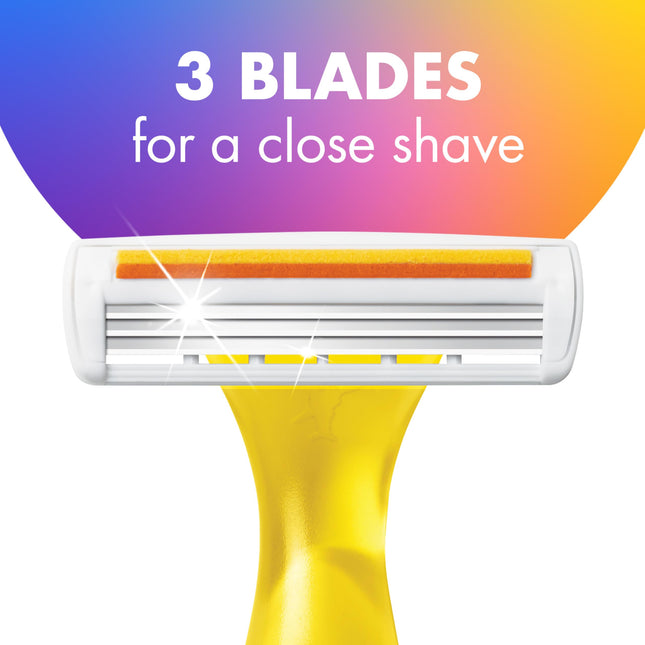 Rasoirs jetables pour femmes BIC Soleil Smooth Colors avec bande lubrifiante à l'aloe vera et à la vitamine E pour une meilleure glisse, avec 3 lames, paquet de 10