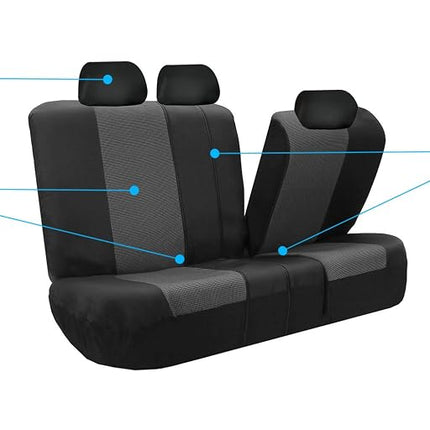 FH Group Fundas de Asiento de Coche de Tela Entrelazada de Tres Filas para 7 Plazas Compatibles con Airbag y Asiento Trasero Dividido - Ajuste Universal para Coches, Camionetas y SUVs Gris/Negro