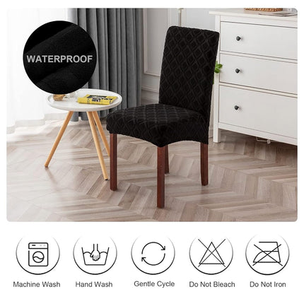 Genina 100% Waterproof Dining Chair Covers, Stretch Jacquard Chair Covers for Kitchen Parsons Chairs, Washable Chair Protectors for Dining Room Set of 6, Jacquard-Black