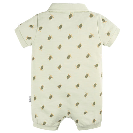 Gerber Baby Boys Cotton Polo Romper, Turtle, 12 Months