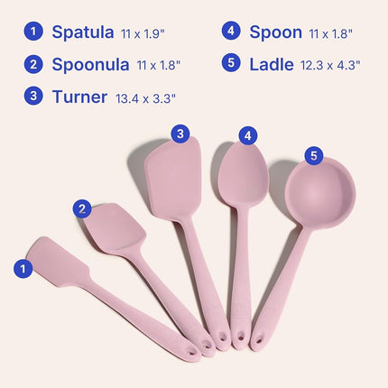 Gir: Get It Right - 5 Piece Essentials All Purpose Set - Ladle, Spatula, Flip, Spoon & Spoonula, Non-Stick, Heat Resistant, Dishwasher Safe, Kitchen Utensils, Baking Supplies - Rose