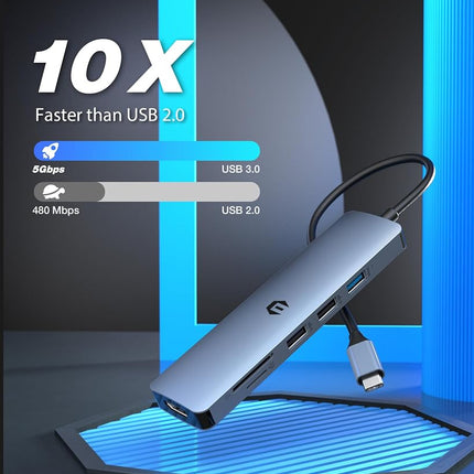 Tymyp USB C HUB, 6 in 1 Adapter, USB 3.0, 4K HDMI, 2 x USB 2.0, SD/TF Card Reader, Docking Station Compatible with Mac Pro/Air Laptops and More