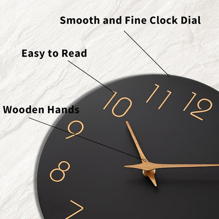 Mosewa Large Wall Clock 16 Inch Black Wall Clocks Battery Operated Silent Non-Ticking - Simple Minimalist Rose Gold Numbers Clock Decorative for Bedroom,Living Room, Kitchen,Home,Office(16" Black)