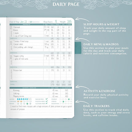 Legend Food Journal, Weight Loss & Meal Tracking Diary 14.5x21 Aquamarine
