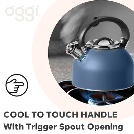 OGGI Tea Kettle for Stove Top - 64oz / 1.9lt, Stainless Steel Kettle with Loud Whistle, Ideal Hot Water Kettle and Water Boiler - Blue