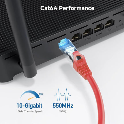 Cable Matters Cable Ethernet Cat 6A Apantallado sin Enganches de 10 Gbps - 15 m, Cable Cat 6A, Cable Cat6A, Cable Ethernet, Rojo