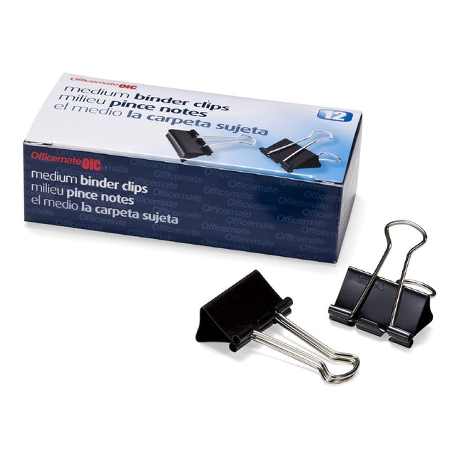Officemate Medium Binder Clips, Black, 12 Count (P