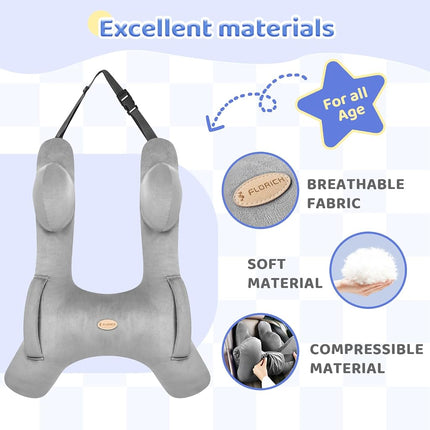 Almohada de viaje para niños FLORICH, almohada de viaje para dormir en coche para niños, almohada lavable en forma de H para adultos y niños para apoyar la cabeza y el cuerpo en viajes por carretera (gris)