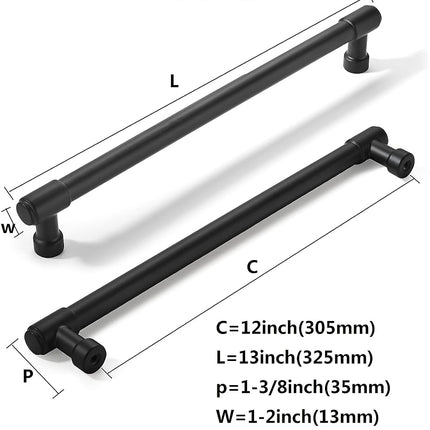 khtumeware 2 Pack Matte Black Cabinet Pulls 12 Inch(305mm) Hole Centers Kitchen Cabinet Handles Cabinet Hardware Kitchen Handles for Cabinets Cupboard Handles Drawer Pulls