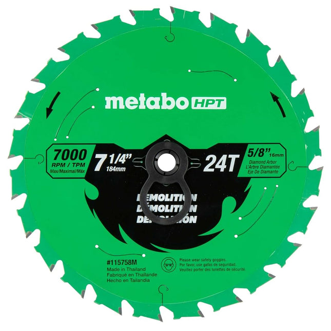 Metabo HPT Circular Saw Demo Blade, 7-1/4-Inch, 24-Tooth, Industrial High Performance Tungsten Carbide, PTFE Coating, Laser-Cut Expansion Slots, 115758M