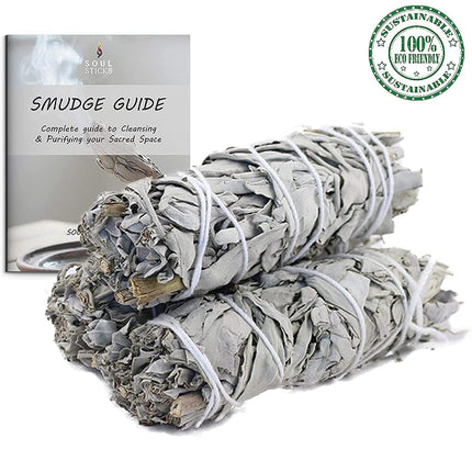 SOUL STICKS 4 Inch 6-Pack Organic California White Sage Smudge Sticks Bulk for Home Cleansing, Negative Energy Removal, Good Energy Meditation & Smudging Rituals | Pure Sage Bundles