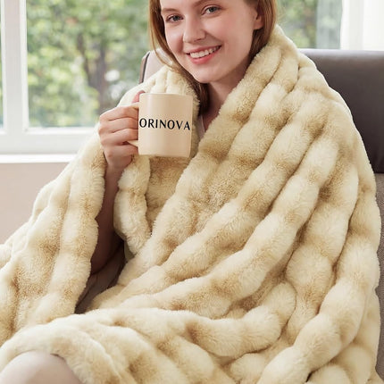 ORINOVA Tie-dye Camel Fuzzy Ultra Soft Bed Comfy Blanket 60x80 Cozy Faux Fur Throw Blanket for Living Room Thick Fluffy Furry Blanket Home Gifts 860 GSM
