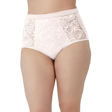 Bali Women's Breathe Underwear, High-Rise Briefs, Breathable Cotton Modal Lace Panties, 3-Pack, Misted Rose/White/Light Buff, 9