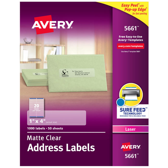 AVERY Matte Clear Address Labels, Sure Feed Techno