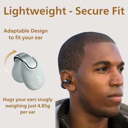 JVC nearphones Open Ear-Cuffs Wireless Headphones with Clasp Mechanism, Multipoint, Single Ear use, BT 5.3, Long Battery Life (up to 24 Hours) - HA-NP1T-H ICE Grey