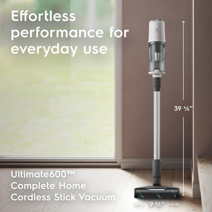 Electrolux Ultimate600 Complete Home Lightweight Cordless Stick Vacuum, Motorized Nozzles, 5-Step Filtration, LED Smart Display, for Floors, Upholstery, Mattresses, in White
