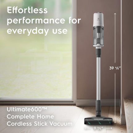 Electrolux Ultimate600 Complete Home Lightweight Cordless Stick Vacuum, Motorized Nozzles, 5-Step Filtration, LED Smart Display, for Floors, Upholstery, Mattresses, in White